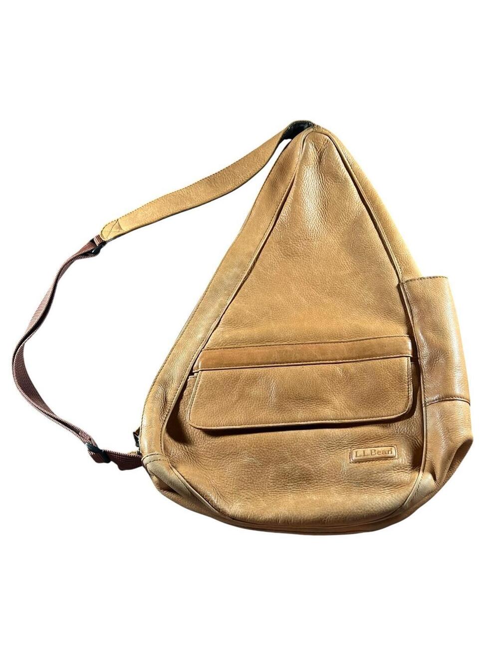 Vintage L.L.Bean Tan Leather Sling Backpack Crossbody Bag